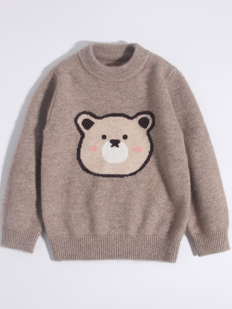 (image for) Cute Bear Face Cozy Brown Cashmere Knit Sweater for Kids